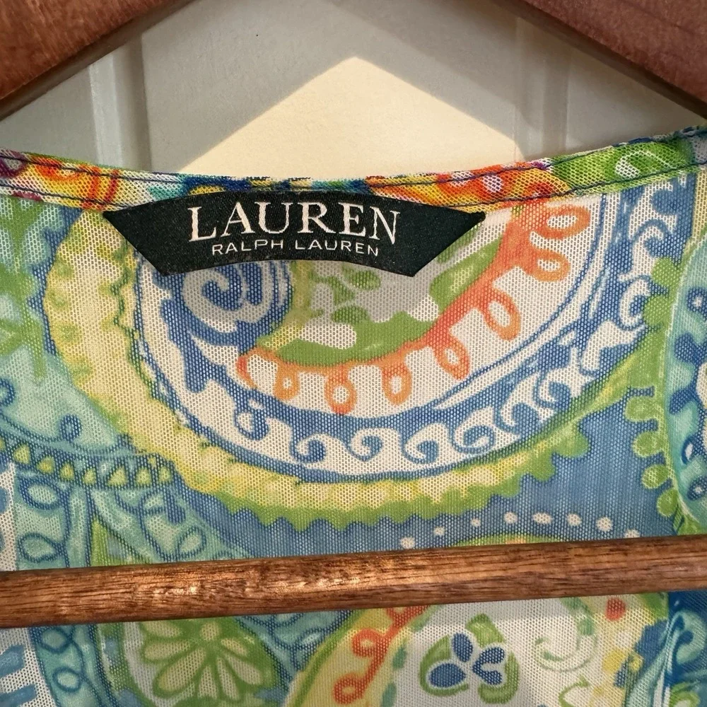 Lauren Ralph Lauren‎ Paisley Swim Cover Up Dress Blue Green Cinch Waist Resort S